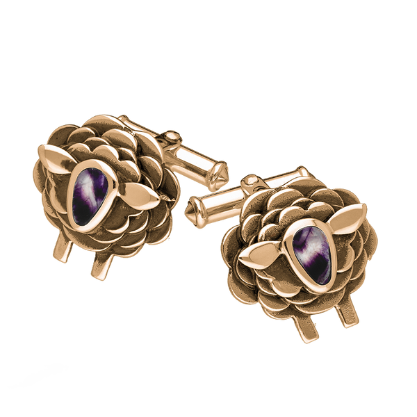 9ct Rose Gold Blue John Sheep Cufflinks, CL547.