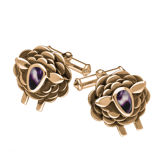 9ct Rose Gold Blue John Sheep Cufflinks, CL547.