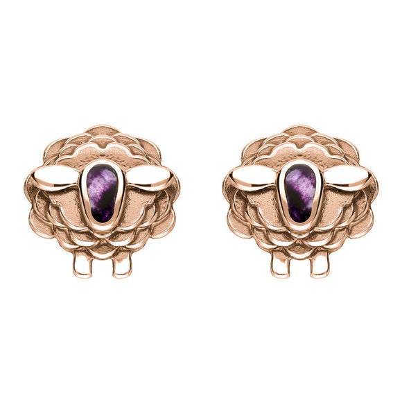 9ct Rose Gold Blue John Sheep Stud Earrings, E2530.