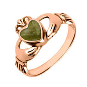9ct Rose Gold Connemara Green Marble Claddagh Set Ring, R074