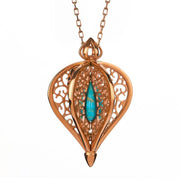 9ct Rose Gold Turquoise Flore Filigree Small Necklace P2338C