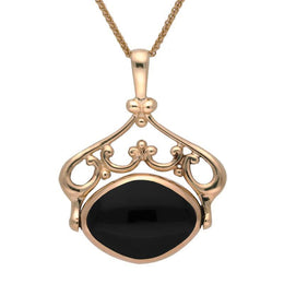 9ct Rose Gold Whitby Jet Blue John Double Sided Swivel Necklace P116 9