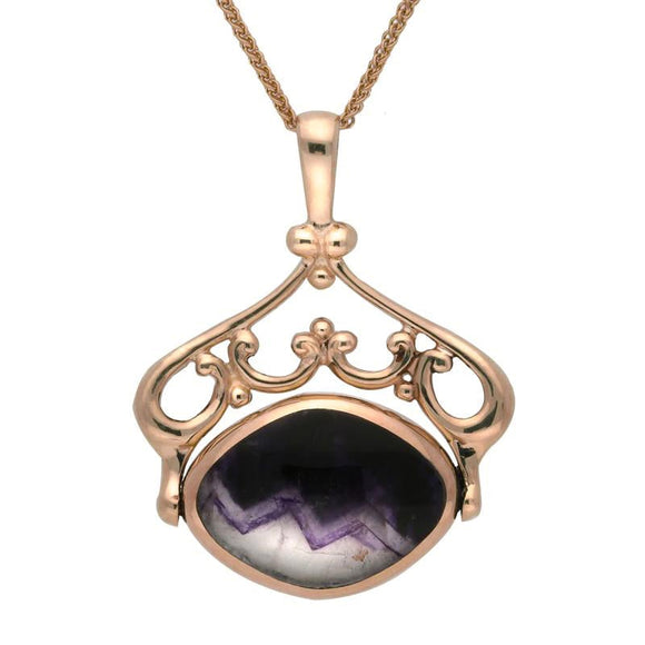 9ct Rose Gold Whitby Jet Blue John Double Sided Swivel Necklace P116 9