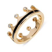 9ct Rose Gold Whitby Jet Diamond Tiara Band Ring. R1233.