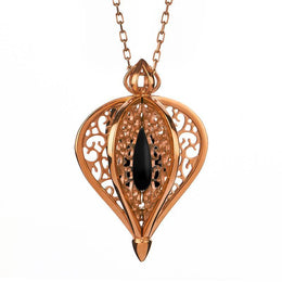 9ct Rose Gold Whitby Jet Flore Filigree Small Necklace P2338C