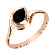 9ct Rose Gold Whitby Jet Offset Pear Ring, R071.