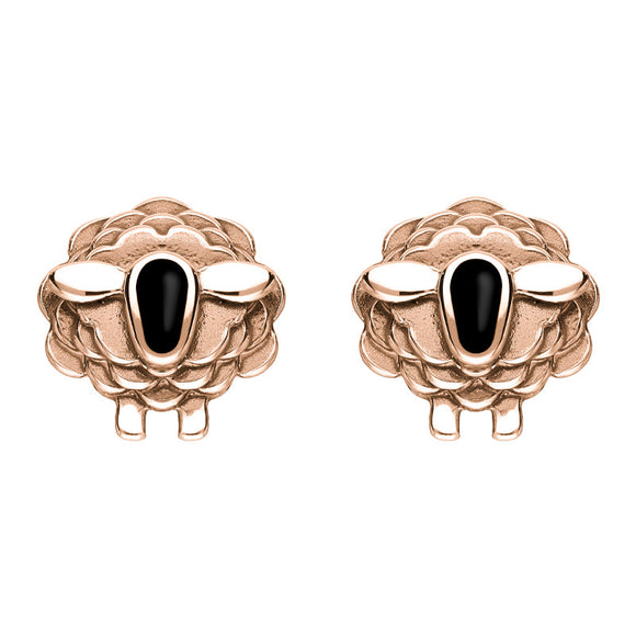 9ct Rose Gold Whitby Jet Sheep Stud Earrings, E2530.