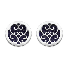 9ct White Gold Blue Goldstone Flore Filigree Stud Earrings, E1782
