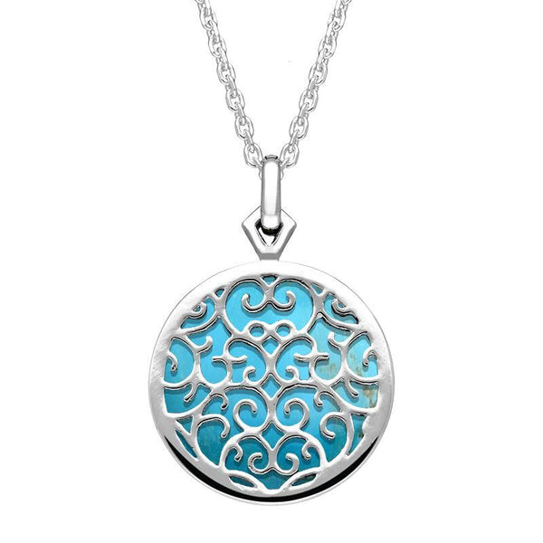 9ct White Gold Turquoise Flore Filigree Necklace P2339C