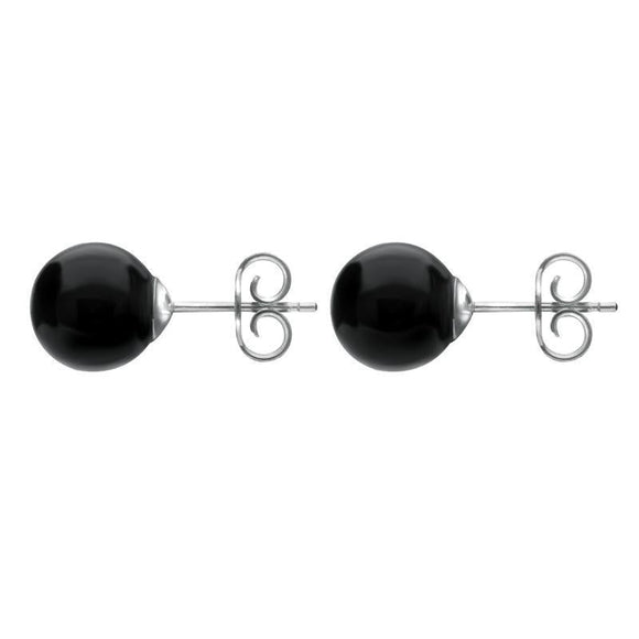 9ct White Gold Whitby Jet 10mm Ball Stud Earrings, E1346_2