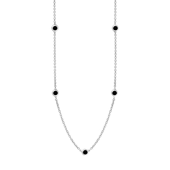 9ct White Gold Whitby Jet Heart Link Disc Chain Necklace, N746.