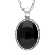 9ct White Gold Whitby Jet Heritage Rope Edge Large Oval Pendant P005