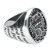 9ct White Gold Whitby Jet Ruby Dracula Crest Replica Signet Ring. R622_2