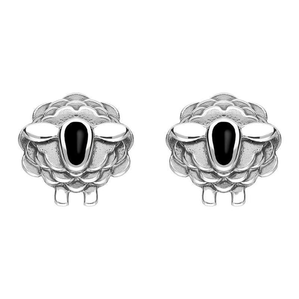 9ct White Gold Whitby Jet Sheep Stud Earrings, E2530.