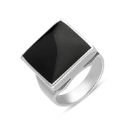 9ct White Gold Whitby Jet Small Square Ring, R603.