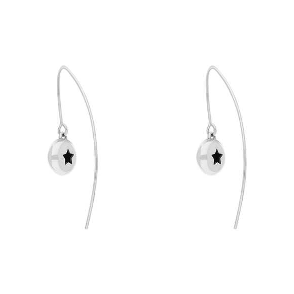 9ct White Gold Whitby Jet Star Disc Drop Earrings