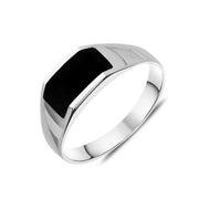 00003053 9ct White Gold Whitby Jet Cut Off Band Ring, R002.