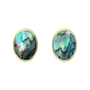 9ct Yellow Gold Abalone 7 x 5mm Classic Small Oval Stud Earrings, E005.