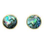 9ct Yellow Gold Abalone 8mm Classic Large Round Stud Earrings, e004.
