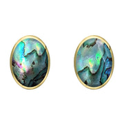 9ct Yellow Gold Abalone 8 x 10mm Classic Large Oval Stud Earrings, E007.