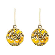 9ct Yellow Gold Amber Round Large Leaves Tree of Life Two Piece Set, S062.