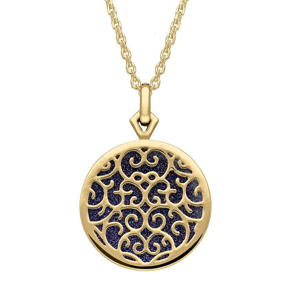 9ct Yellow Gold Blue Goldstone Flore Filigree Necklace P2339C