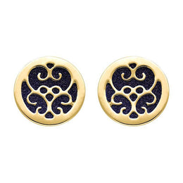 9ct Yellow Gold Blue Goldstone Flore Filigree Stud Earrings, E1782