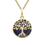 9ct Yellow Gold Blue Goldstone Small Round Tree Of Life Necklace, P3339.