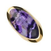 9ct Yellow Gold Blue John Large Oval Statement Ring, R013.