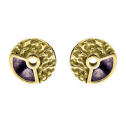 9ct Yellow Gold Blue John Millstone Stud Earrings. E1125.