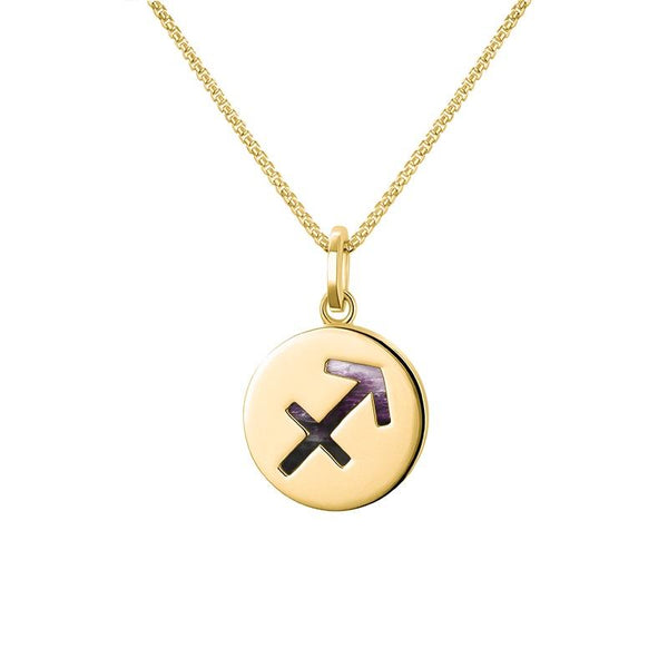 9ct Yellow Gold Blue John Zodiac Sagittarius Round Necklace, P3602.