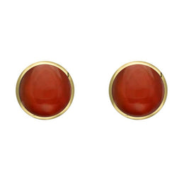 9ct Yellow Gold Carnelian 6mm Classic Medium Round Stud Earrings, E003.