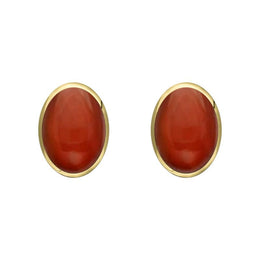 9ct Yellow Gold Carnelian 7 x 5mm Classic Small Oval Stud Earrings, E005.