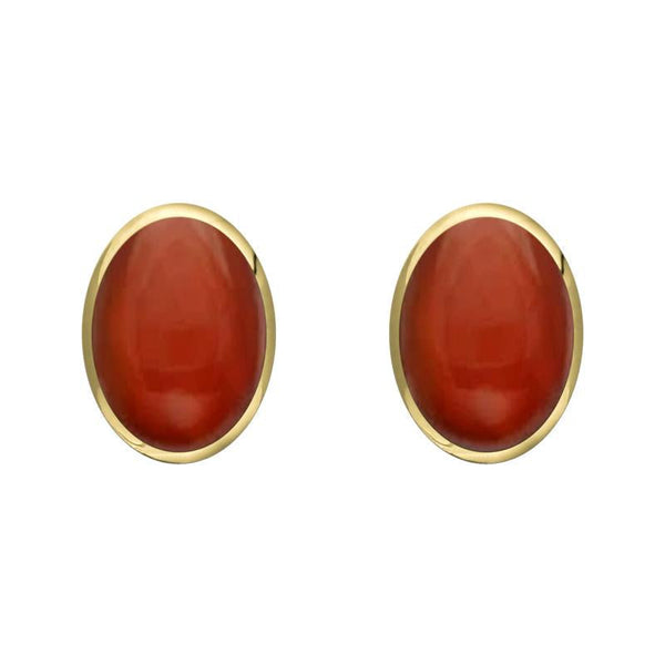 9ct Yellow Gold Carnelian 8 x 6mm Classic Medium Oval Stud Earrings, E006.