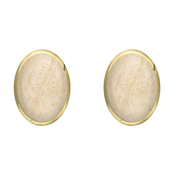 9ct Yellow Gold Coquina 8 x 10mm Classic Large Oval Stud Earrings, E007.