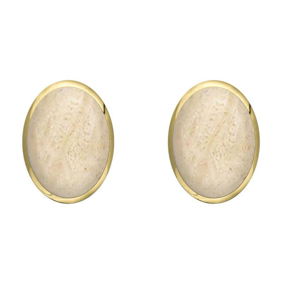 9ct Yellow Gold Coquina 8 x 10mm Classic Large Oval Stud Earrings, E007.