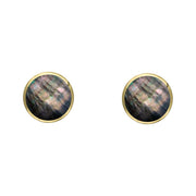 9ct Yellow Gold Dark Mother of Pearl 4mm Classic Small Round Stud Earrings, E001.