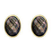9ct Yellow Gold Dark Mother of Pearl 8 x 10mm Classic Large Oval Stud Earrings, E007.