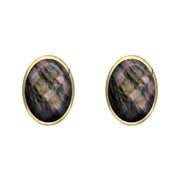 9ct Yellow Gold Dark Mother of Pearl 8 x 6mm Classic Medium Oval Stud Earrings, E006.