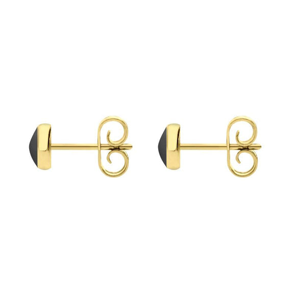 9ct Yellow Gold Hematite 5mm Classic Small Round Stud Earrings, E002.