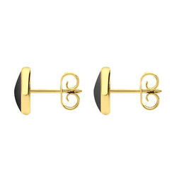 9ct Yellow Gold Hematite 8mm Classic Large Round Stud Earrings, e004.