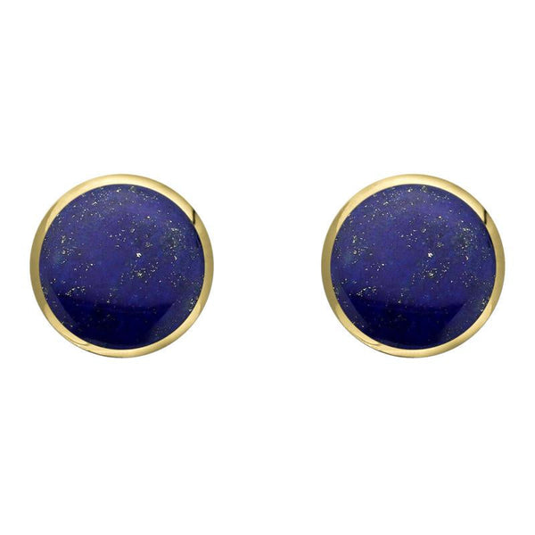 9ct Yellow Gold Lapis Lazuli 8mm Classic Large Round Stud Earrings, E004.