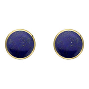 9ct Yellow Gold Lapis Lazuli 8mm Classic Large Round Stud Earrings, E004.