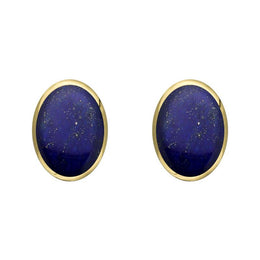 9ct Yellow Gold Lapis Lazuli 8 x 6mm Classic Medium Oval Stud Earrings, E006.