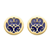 9ct Yellow Gold Lapis Lazuli Flore Filigree Stud Earrings, E1782