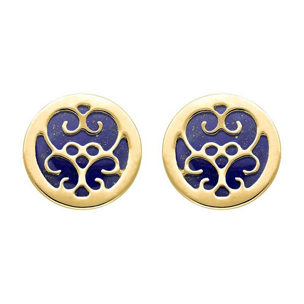 9ct Yellow Gold Lapis Lazuli Flore Filigree Stud Earrings, E1782