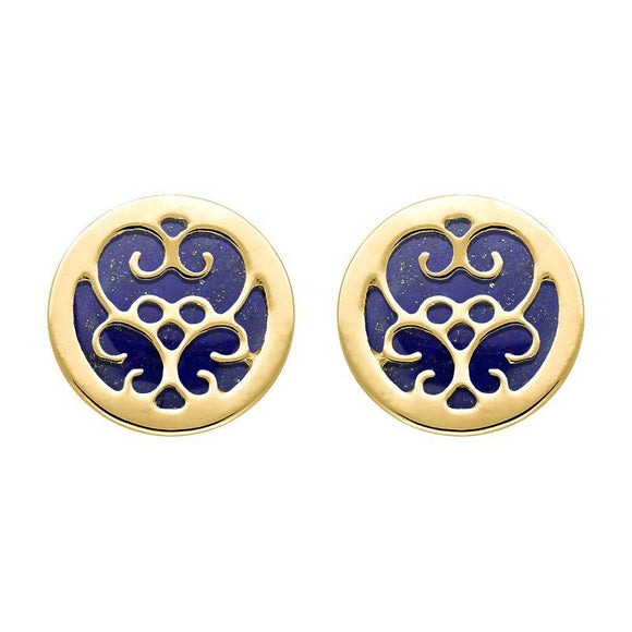 9ct Yellow Gold Lapis Lazuli Flore Filigree Stud Earrings, E1782