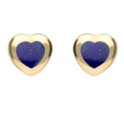 9ct Yellow Gold Lapis Lazuli Framed Heart Stud Earrings. E432.