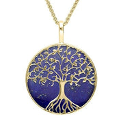 9ct Yellow Gold Lapis Lazuli Round Tree Of Life Necklace, P3146.