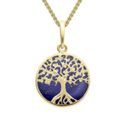 9ct Yellow Gold Lapis Lazuli Small Round Tree Of Life Necklace, P3339.